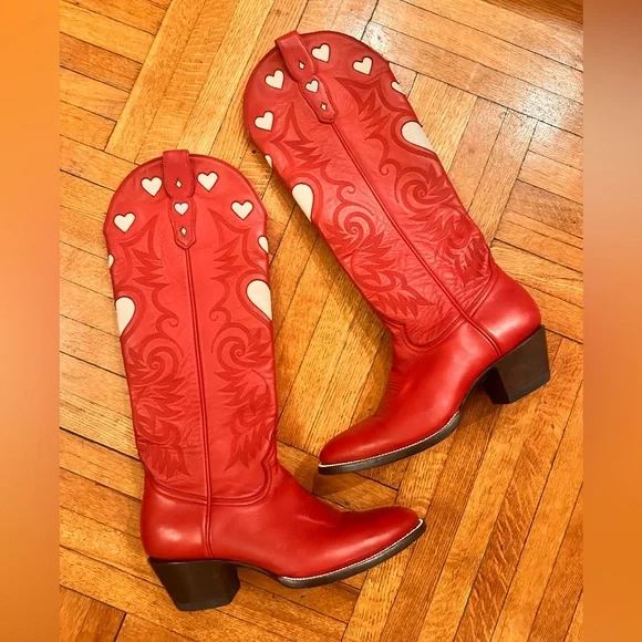 Authentic City Boots cowboy heart custom red western boots size 9.5 lucchese - Picture 4 of 9